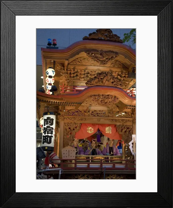 Framed Print : Ornate wooden floats with musicians performing during the Gotenyatai Hikimawashi Festival in Hamamatsu, Shizuoka