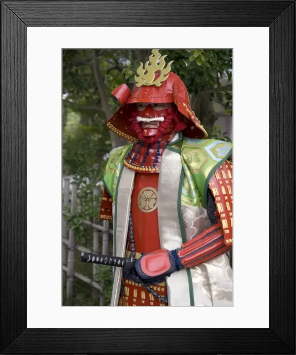 Framed Print : Man wearing warrior costume posing for photos during a festival in Odawara, Japan, Asia Framed Print : Man wearing warrior costume posing for photos during a festival in Odawara, Japan, Asia