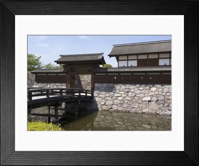 Framed Print : Main gate with bridge over moat at Matsushiro Castle in Nagano Prefecture, Japan Framed Print : Main gate with bridge over moat at Matsushiro Castle in Nagano Prefecture, Japan