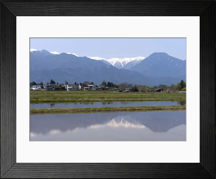 Framed Print : View of the Northern Alps reflected in a flooded rice paddy, Nagano Prefecture, Japan Framed Print : View of the Northern Alps reflected in a flooded rice paddy, Nagano Prefecture, Japan