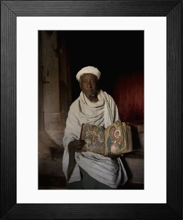 Framed Print : Debre Maryam monastery, priest showing off an old manuscript, Tana Lake, Ethiopia, Africa Framed Print : Debre Maryam monastery, priest showing off an old manuscript, Tana Lake, Ethiopia, Africa