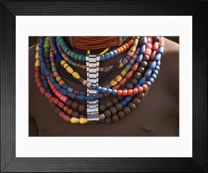 Framed Print : Close-up of bead necklaces of a Hamer woman, Turmi, Omo region, Ethiopia, Africa Framed Print : Close-up of bead necklaces of a Hamer woman, Turmi, Omo region, Ethiopia, Africa