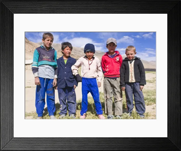 Framed Print : Group of boys posing for the camera, Shokh Dara Valley, Tajikistan, Central Asia, Asia