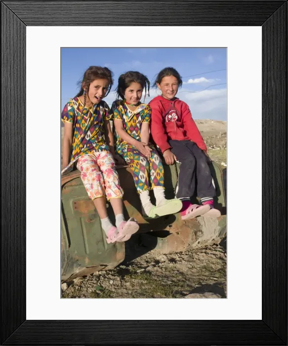 Framed Print : Three smiling girls posing for the camera, Murgab, Tajikistan, Central Asia, Asia Framed Print : Three smiling girls posing for the camera, Murgab, Tajikistan, Central Asia, Asia