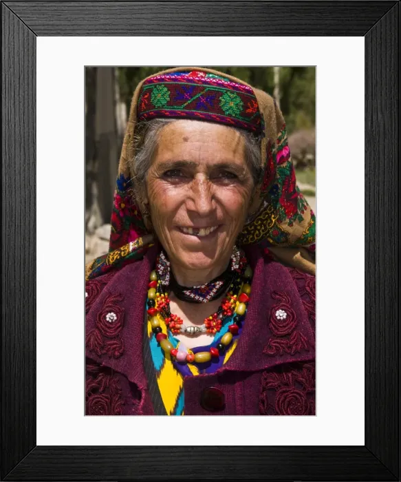 Framed Print : Portrait of smiling old Pamiri woman, Langar, Wakhan corridor, The Pamirs Framed Print : Portrait of smiling old Pamiri woman, Langar, Wakhan corridor, The Pamirs