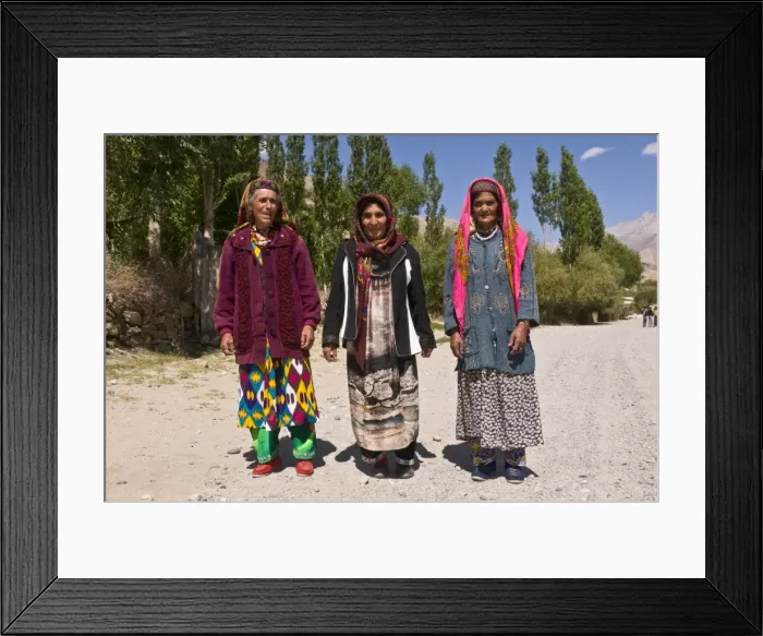 Framed Print : Three old Pamiri women posing for the camera, Langar, Wakhan corrior, The Pamirs