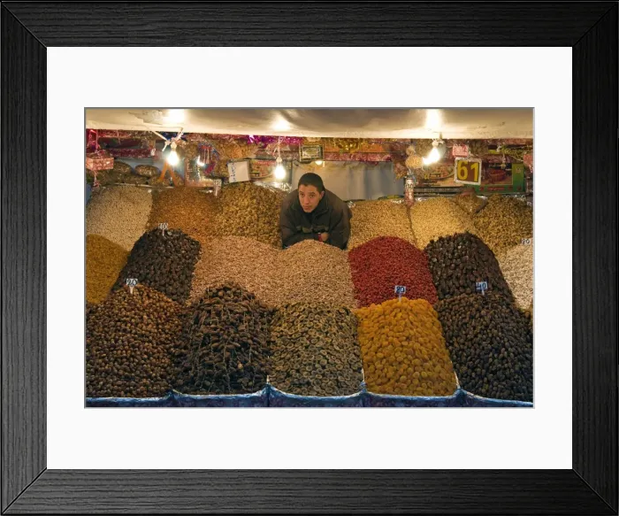 Framed Print : Dried fruit seller, Place Jemaa el Fna (Djemaa el Fna), Marrakech (Marrakesh) Framed Print : Dried fruit seller, Place Jemaa el Fna (Djemaa el Fna), Marrakech (Marrakesh)