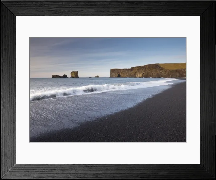 Framed Print : Black sand beach and Dyrholaey natural arch near Vik, south Iceland, Iceland Framed Print : Black sand beach and Dyrholaey natural arch near Vik, south Iceland, Iceland