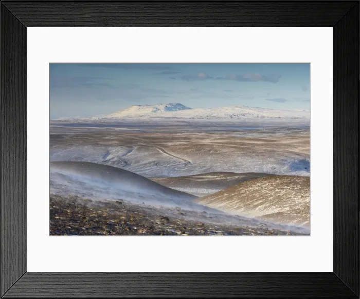Framed Print : The Kjolur route, Road F35, towards the interior, between Gullfoss and Hvitarvatn in the beginning of winter, central Iceland, Iceland