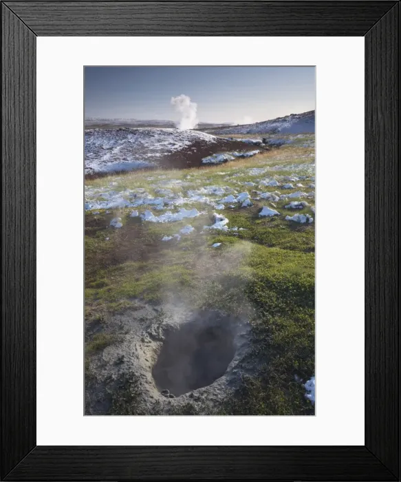 Framed Print : Geothermal activity of mudpots, geysers, and hot springs, at Geysir, Haukadalur valley Framed Print : Geothermal activity of mudpots, geysers, and hot springs, at Geysir, Haukadalur valley