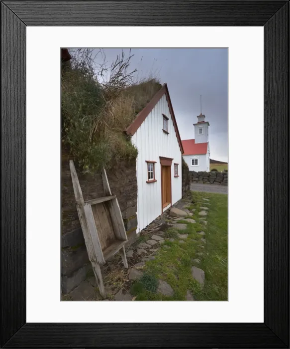 Framed Print : Laufas historic farmstead, the large turf farm house was built between 1866 and 1870