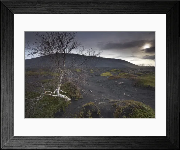 Framed Print : Desolate black ash landscape at the foot of Hverfjall (Hverfell) volcano Framed Print : Desolate black ash landscape at the foot of Hverfjall (Hverfell) volcano