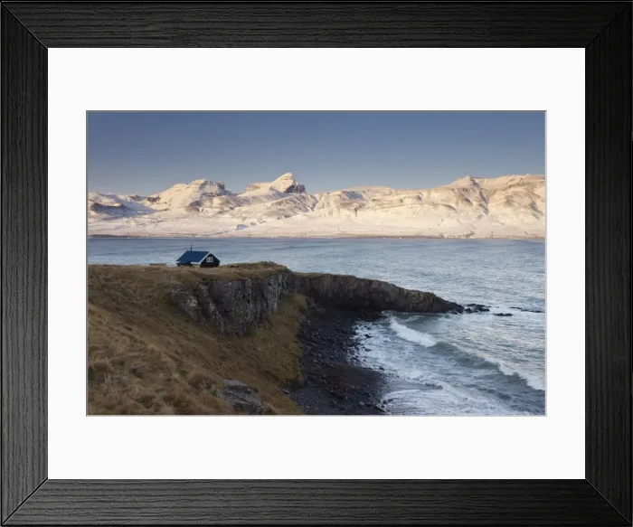 Framed Print : Small house and Borgarfjordur Eystri fjord, Mount Dyrfjoll (Door mountain) Framed Print : Small house and Borgarfjordur Eystri fjord, Mount Dyrfjoll (Door mountain)