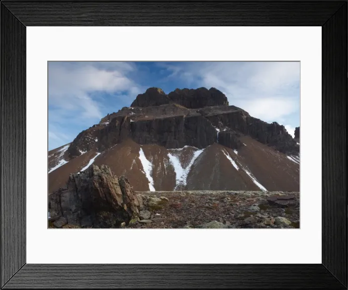 Framed Print : Mount Geitfell, 587m, , spectacular eroded peak on east shore of Borgarfjordur Eystri fjord Framed Print : Mount Geitfell, 587m, , spectacular eroded peak on east shore of Borgarfjordur Eystri fjord