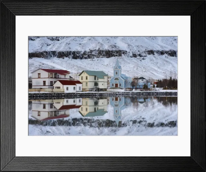 Framed Print : Traditional wooden church, built in 1922, at Seydisfjordur, a town founded in 1895 by a Norwegian fishing company, now main ferry port to and from Europe in the East Fjords, Iceland Framed Print : Traditional wooden church, built in 1922, at Seydisfjordur, a town founded in 1895 by a Norwegian fishing company, now main ferry port to and from Europe in the East Fjords, Iceland