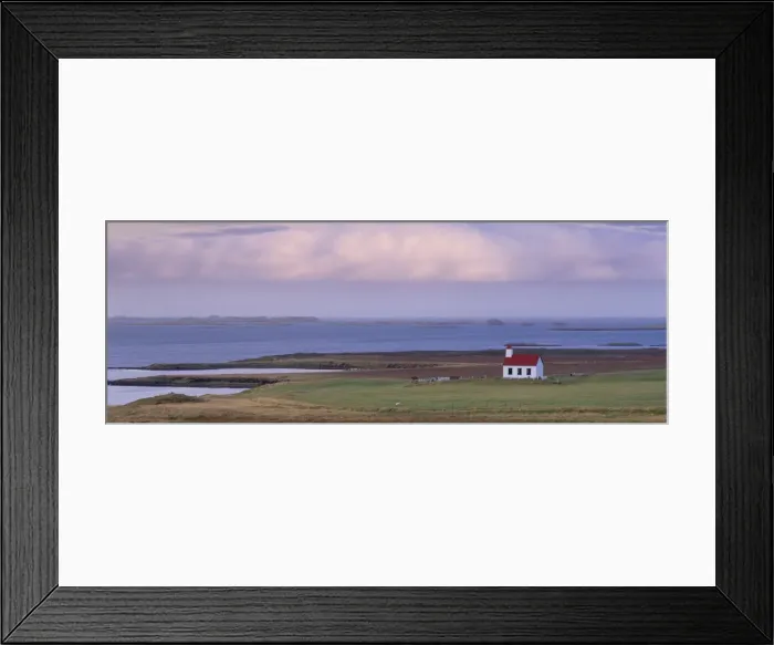 Framed Print : Church at Narfeyri, view over Breidafjordur (Hvammsfjordur), West Iceland Framed Print : Church at Narfeyri, view over Breidafjordur (Hvammsfjordur), West Iceland