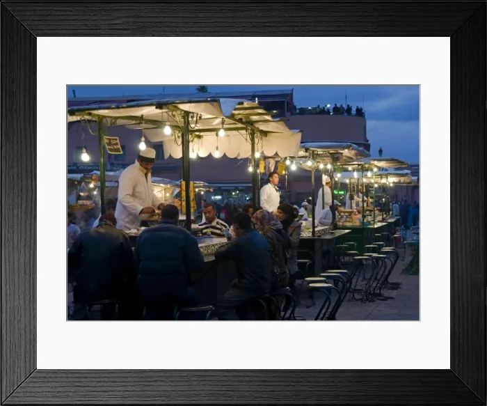 Framed Print : Cooks selling food from their stalls in the Djemaa el Fna, Place Jemaa el Fna Framed Print : Cooks selling food from their stalls in the Djemaa el Fna, Place Jemaa el Fna