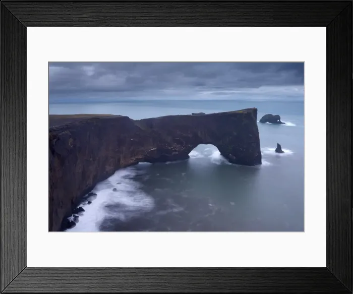 Framed Print : Dyrholaey natural arch, southernmost point in Iceland, at dusk, near Vik Framed Print : Dyrholaey natural arch, southernmost point in Iceland, at dusk, near Vik