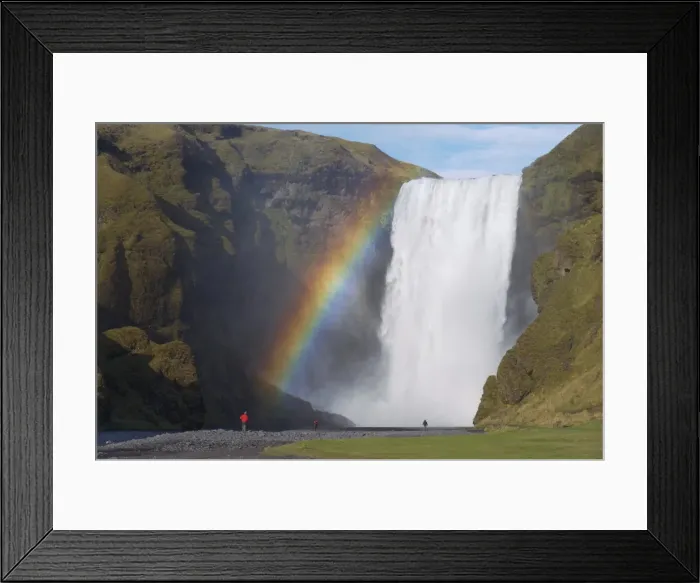 Framed Print : Tourist in red jacket at 62 m high Skogafoss waterfall, Skogar, South area Framed Print : Tourist in red jacket at 62 m high Skogafoss waterfall, Skogar, South area