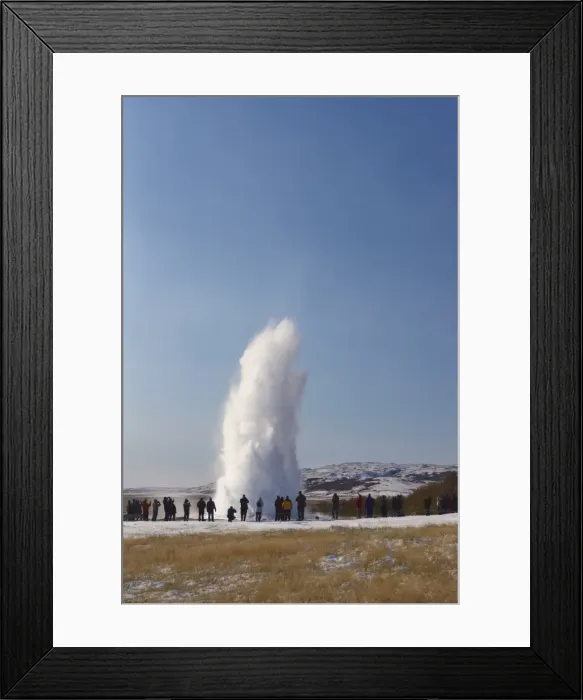 Framed Print : Tourists watching geyser erupting, Strokkur (the Churn) erupts every 5-10 minutes to heights of up to 20 meters (70ft), Geysir, Golden Circle, Iceland Framed Print : Tourists watching geyser erupting, Strokkur (the Churn) erupts every 5-10 minutes to heights of up to 20 meters (70ft), Geysir, Golden Circle, Iceland