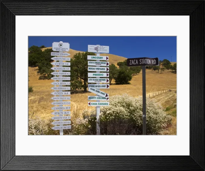 Framed Print : Winery Signs, Santa Ynez Valley, Santa Barbara County, Central California Framed Print : Winery Signs, Santa Ynez Valley, Santa Barbara County, Central California