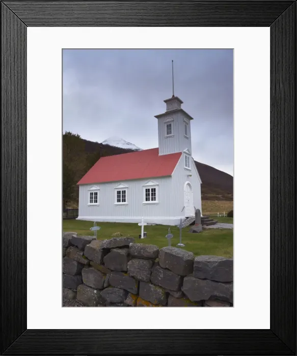 Framed Print : Laufas historic farmstead, the present church built in 1865, north of Akureyri Framed Print : Laufas historic farmstead, the present church built in 1865, north of Akureyri