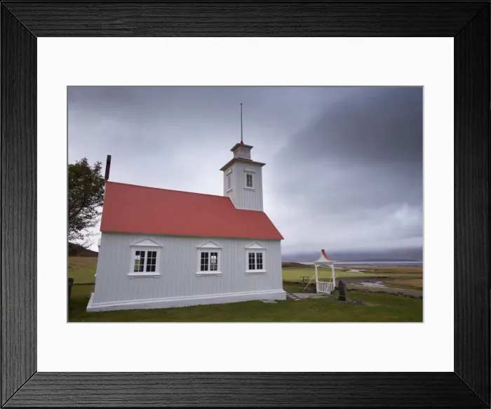 Framed Print : Laufas historic farmstead, the present church built in 1865, north of Akureyri Framed Print : Laufas historic farmstead, the present church built in 1865, north of Akureyri