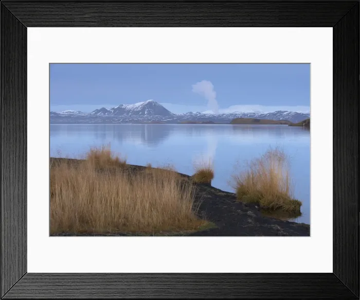 Framed Print : Shores of Lake Myvatn, Mount Hlidarfjall, 771m, visible in the distance Framed Print : Shores of Lake Myvatn, Mount Hlidarfjall, 771m, visible in the distance
