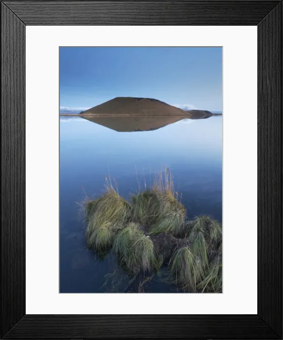 Framed Print : Shores of Lake Myvatn at dusk, fine pseudo-crater in the distance, near Skutustadir Framed Print : Shores of Lake Myvatn at dusk, fine pseudo-crater in the distance, near Skutustadir