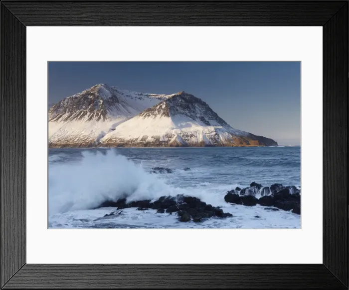 Framed Print : View across Njardvik Bay, with Tdarfjall and Skjaldarfjall mountain tops visible Framed Print : View across Njardvik Bay, with Tdarfjall and Skjaldarfjall mountain tops visible