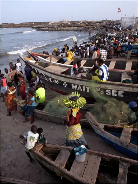 Fishing boats on the beach in Accra, Ghana, West Africa, Africa