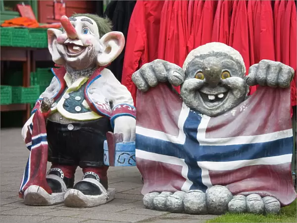 Trolls outside store in Flam Village, Sognefjorden, Western Fjords, Norway