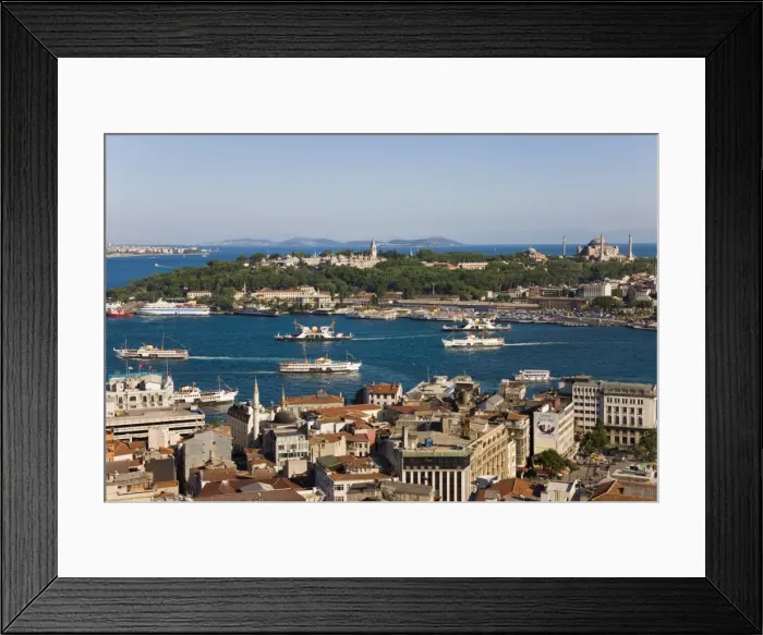 Framed Print : Elevated view over the Bosphorus and Sultanahmet from the Galata Tower