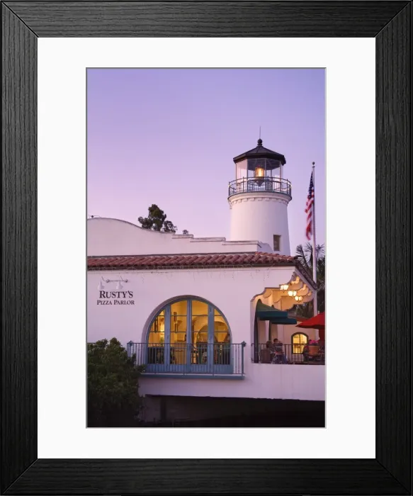 Framed Print : Rustys Pizza Parlor, Cabrillo Boulevard, Santa Barbara Harbor, California