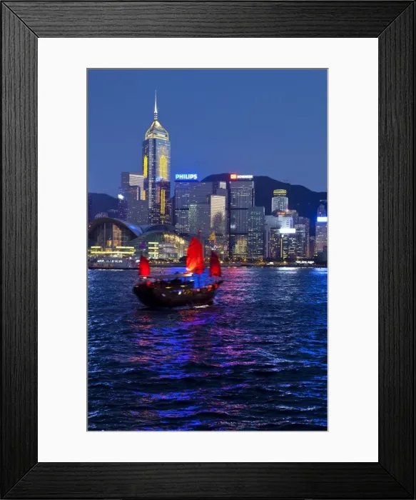 Framed Print : View from Kowloon of one of the last remaining Chinese sailing junks on Victoria Harbour Framed Print : View from Kowloon of one of the last remaining Chinese sailing junks on Victoria Harbour