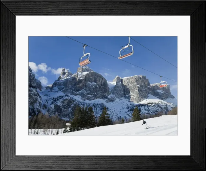 Framed Print : Sella Ronda ski area, Val Gardena, Sella Massif range of mountains under winter snow Framed Print : Sella Ronda ski area, Val Gardena, Sella Massif range of mountains under winter snow