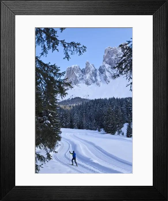 Framed Print : Man cross-country skiing, Puez Odle National Park, Dolomites, South Tirol Framed Print : Man cross-country skiing, Puez Odle National Park, Dolomites, South Tirol