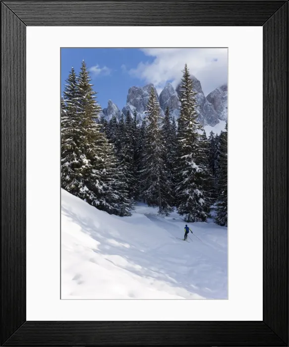 Framed Print : Winter landscape, Le Odle Group with Geisler Spitzen, 3060m, Val di Funes Framed Print : Winter landscape, Le Odle Group with Geisler Spitzen, 3060m, Val di Funes