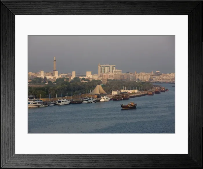 Framed Print : Early morning light, view of Dubai Creek, Deira, traditional dhow, Dubai Framed Print : Early morning light, view of Dubai Creek, Deira, traditional dhow, Dubai