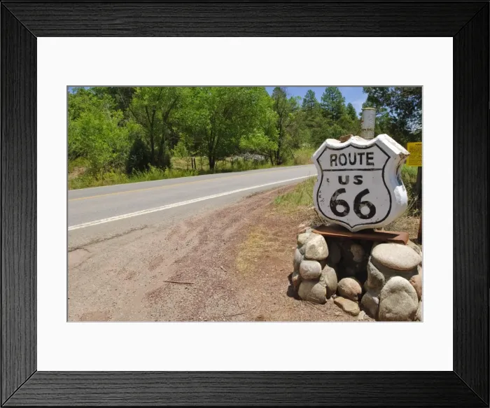 Framed Print : Road sign along historic Route 66, New Mexico, United States of America, North America Framed Print : Road sign along historic Route 66, New Mexico, United States of America, North America