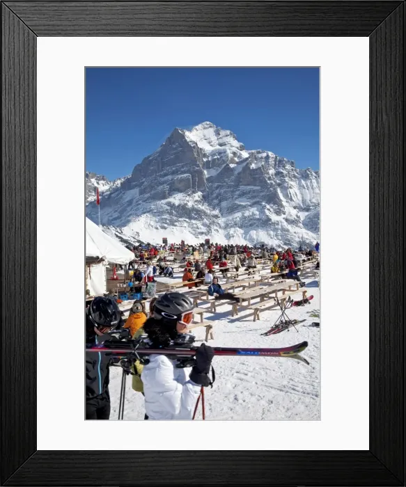 Framed Print : Mountain restaurant with the Wetterhorn mountain, 3692m, in the background Framed Print : Mountain restaurant with the Wetterhorn mountain, 3692m, in the background