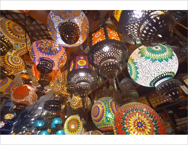 Hanging lamps on sale in souk, Dubai, United Arab Emirates, Middle East