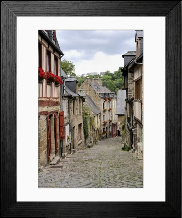 Framed Print : Ancient cobbled street and houses, Rue du Petit Fort, Dinan, Cotes-d Armor Framed Print : Ancient cobbled street and houses, Rue du Petit Fort, Dinan, Cotes-d Armor