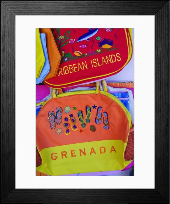 Framed Print : Souvenirs at Grand Anse Craft and Spice Market, Grenada, Windward Islands