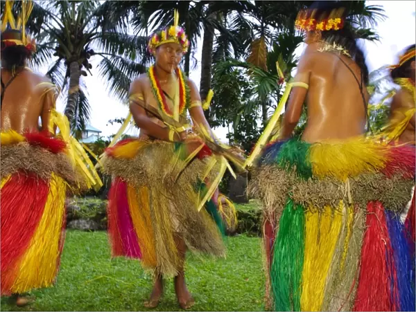 Yapese dancers performing the traditional bamboo stick dance, Yap, Micronesia, Pacific