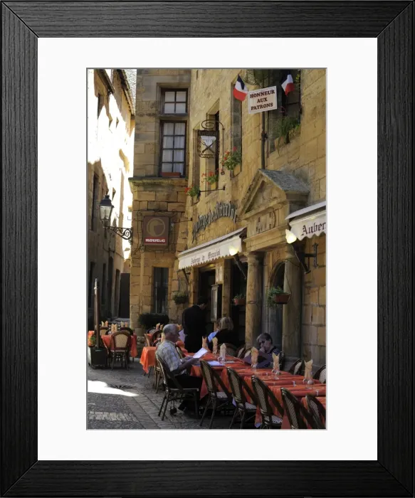 Framed Print : Restaurant in the old town, Sarlat, Dordogne, France. Europe Framed Print : Restaurant in the old town, Sarlat, Dordogne, France. Europe