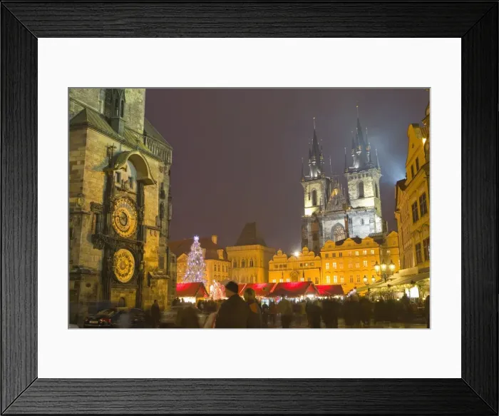 Framed Print : Old Town Hall, Astronomical clock, Tyn Cathedral and Old Town Square at Christmas time Framed Print : Old Town Hall, Astronomical clock, Tyn Cathedral and Old Town Square at Christmas time