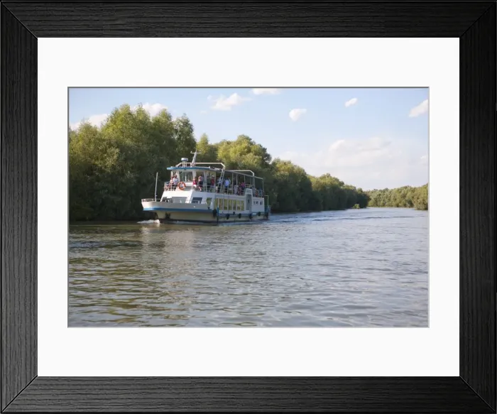 Framed Print : Tourist boat, Danube River Delta, Romania, Europe Framed Print : Tourist boat, Danube River Delta, Romania, Europe