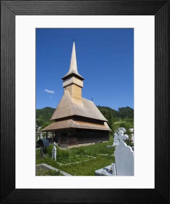 Framed Print : Sfinti Arhangheli wooden church, UNESCO World Heritage Site, Rozaleva, Maramures