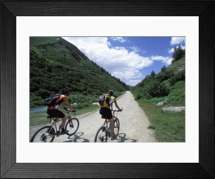 Framed Print : Cyclists, Val Veny near Courmayeur, Valle d Aosta, Italy, Europe Framed Print : Cyclists, Val Veny near Courmayeur, Valle d Aosta, Italy, Europe